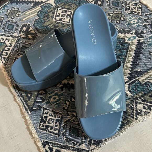 VIONIC Blue Patent Slide Sandal - Picture 2 of 9